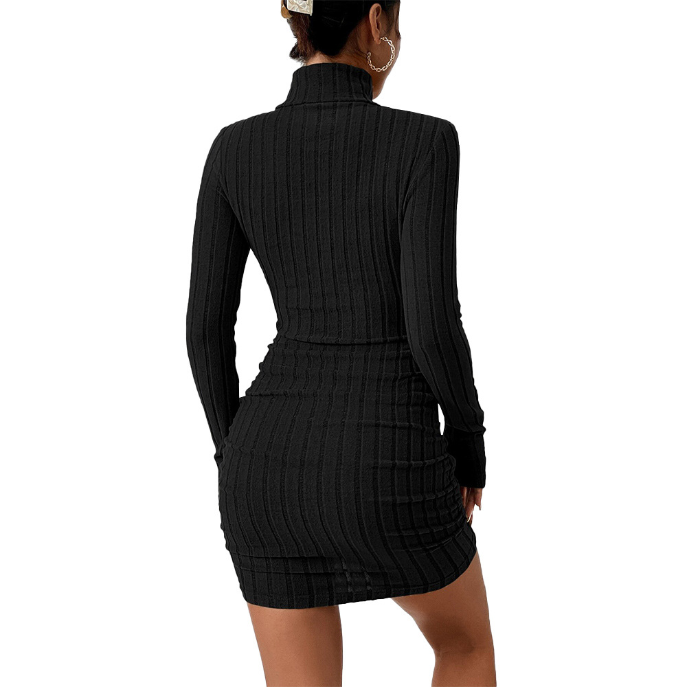 Custom Burgundy High Neck Mini Dress Elegant Versatile Autumn Winter Style Wholesale Available