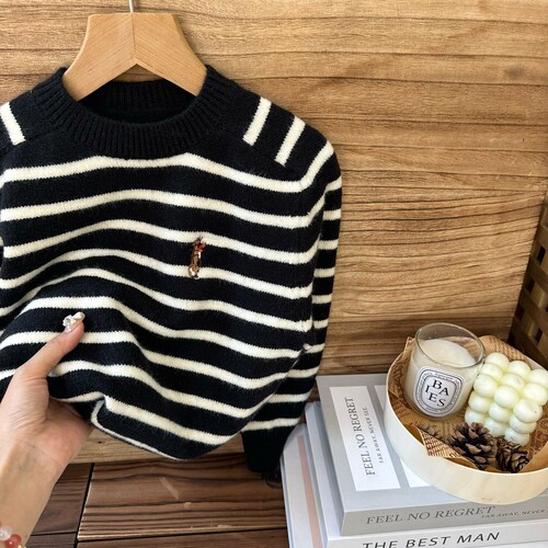 Children's sweater  autumn and winter new boys and girls embroidery casual striped knit sweater Korean style wool sweater trendy