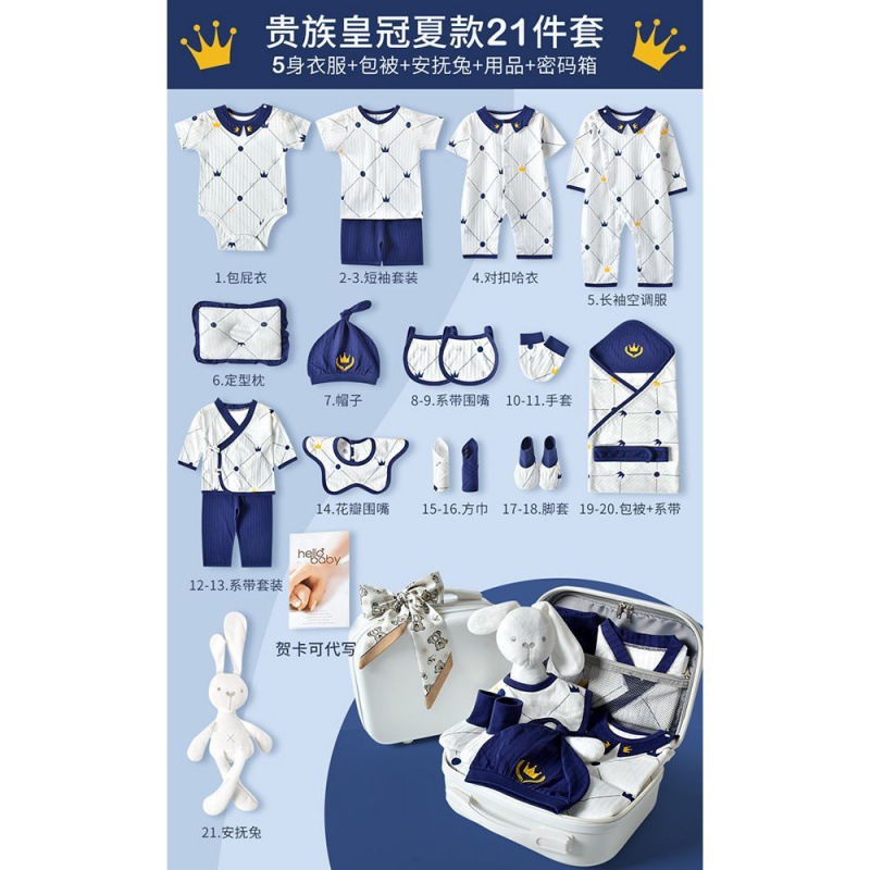 Crown Summer Collection [Blue 21 Pieces + Suitcase + Soothing Rabbit]