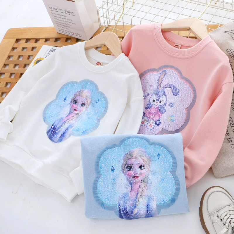 Осенний двусторонний свитшот, ноготочки с sequins, детская одежда, новая коллекция, круглый воротник