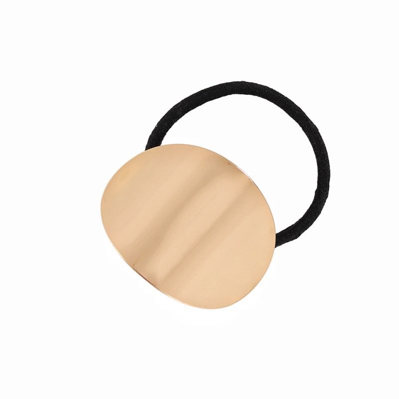 Corea del Sur simple ovalada brillante metal cepillado cuerda de pelo de las mujeres de alta banda de Pelo elástico lazo de pelo banda de goma cuerda de cabeza