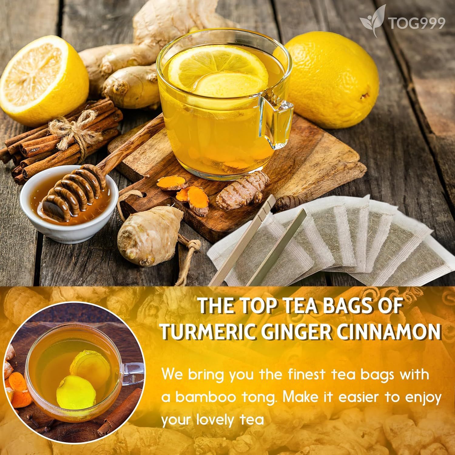 Turmeric Ginger Cinnamon Tea Bags 120 Bags Warming Herbal Blend for Daily Brewing in use
