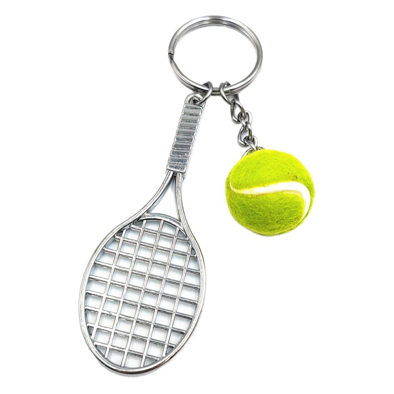 Mini raqueta de tenis de simulación conjunto de dos piezas llavero colgante adornos deportivos ventiladores pequeños regalos transfronterizos