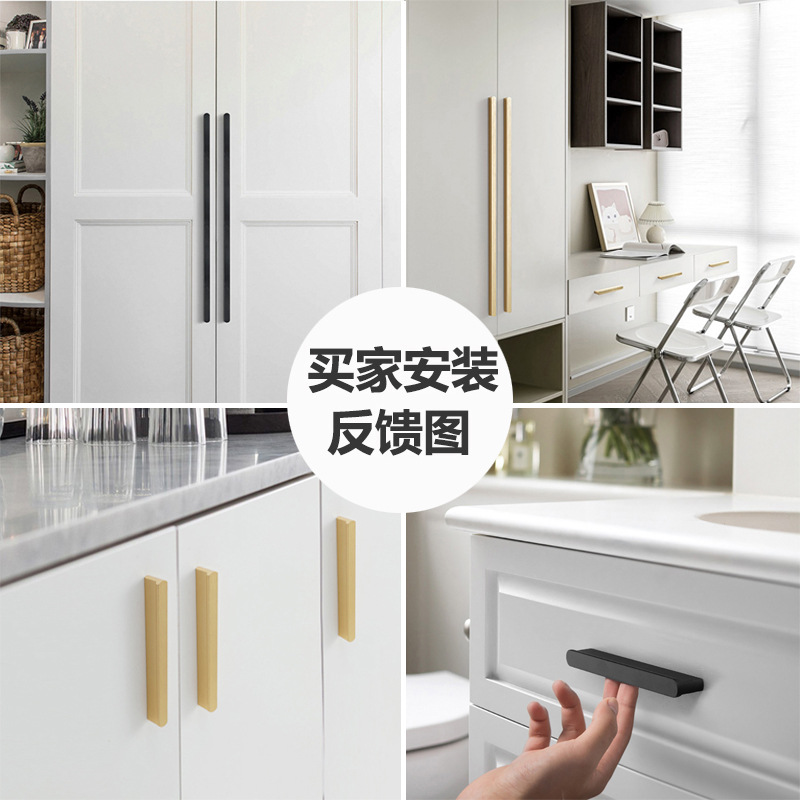 Black Aluminum Alloy Cabinet with New Long Handle Drawer Cabinet Doors and Gold Handle