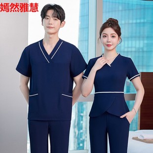 25 Summer Hotel Front Desk Foot Bath Technician Work Clothes Beauty Salon Clothes Spa Health Care Foot Massage Short-Sleeved Suit