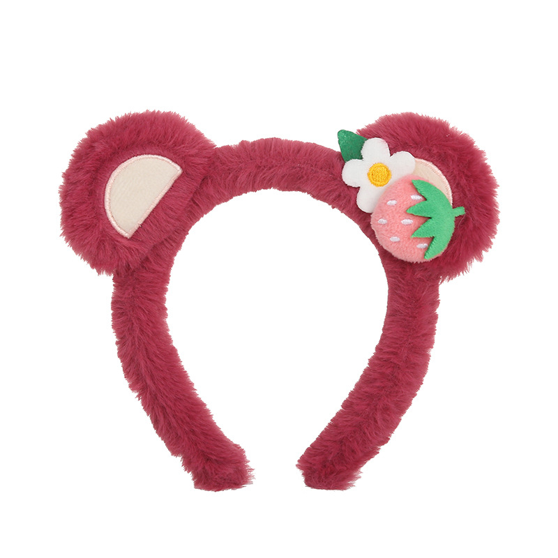 Neues Internet-Promi-Band-Plüsch-Cartoon-Erdbeerbären-Ohr-Haar-Accessoire, Fotografieren, Einstempeln in niedlichem Stirnband_voghion.com