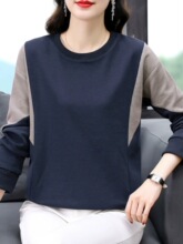 中年妈妈圆领时尚卫衣长袖T恤女秋冬加厚大码宽松打底衫上衣批发