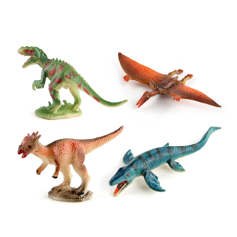 Serie de mini dinosaurios simulados de Amazon: Triceratops, Estegosaurio, Velociraptor, Pterodáctilo, Therizinosaurus, conjunto de modelos estáticos.