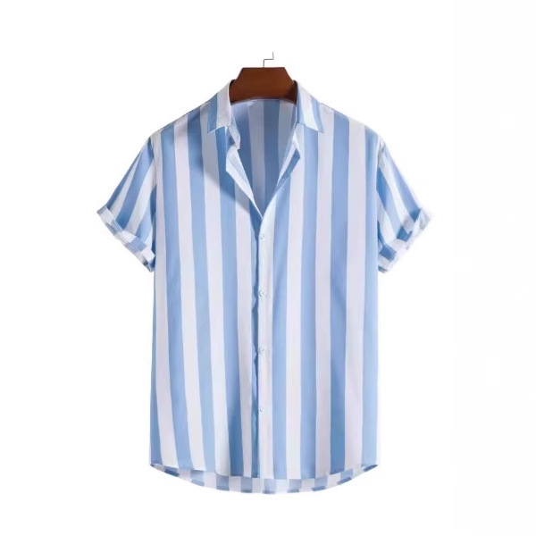 2025 Short Comic Shirt with Men's Striped Flap Sports Casual Short-Sleeved Shirt