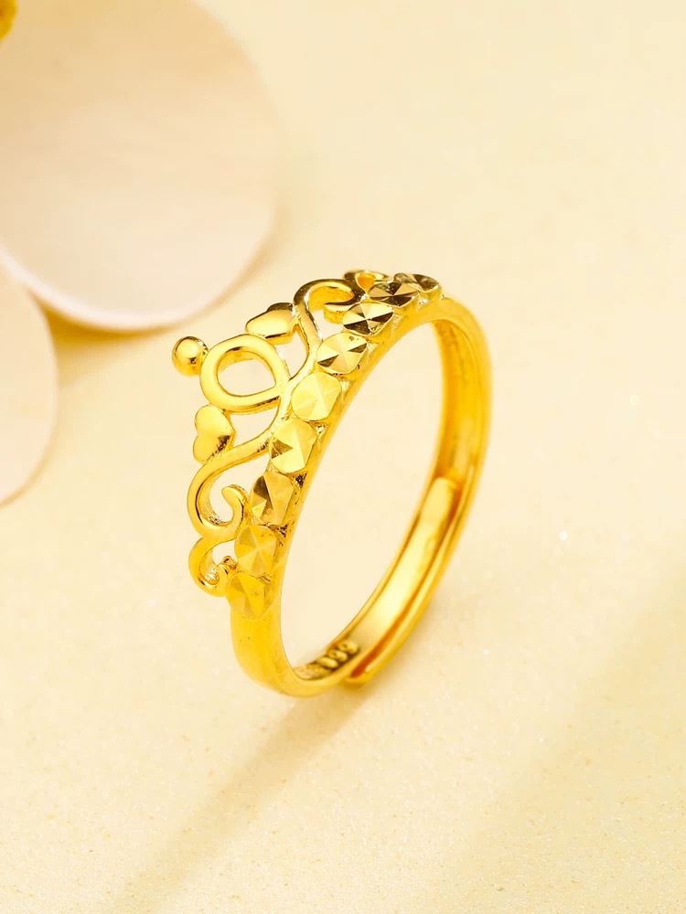Vietnam gold silk hollow crown ring simulation gold fashion temperament all-match opening adjustable ring_voghion.com