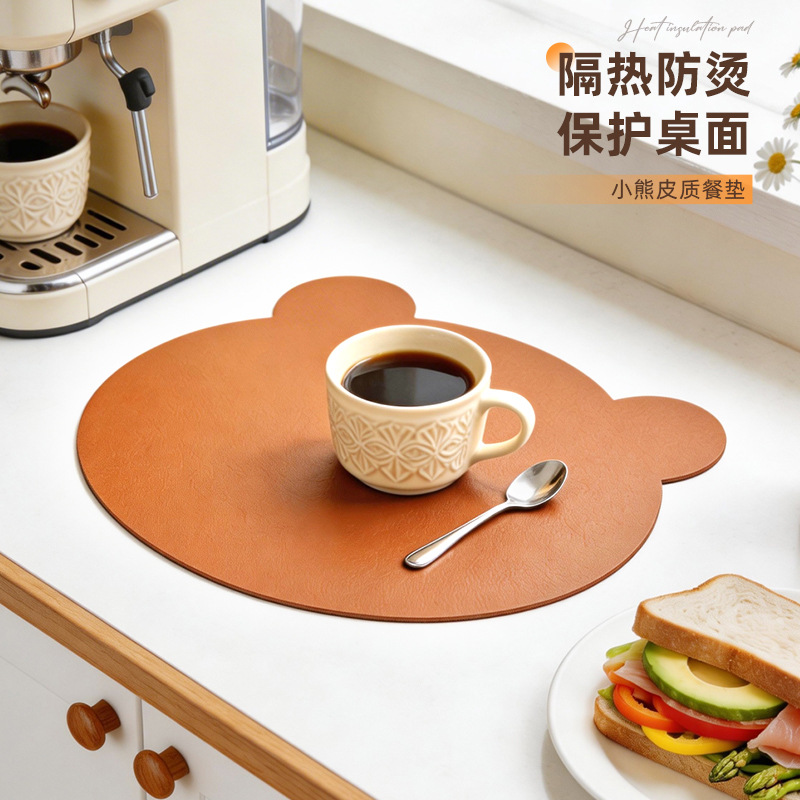 북유럽 가죽 테이블 매트 오일 방지 코스터 매트 간단한 방수 단열 매트 보울 매트 곰 인스 타 그램 키즈 플라스 매트 티 매트