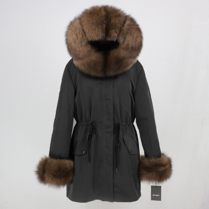 Damenbekleidung Winterparka für Damen mit abnehmbarem Fuchspelzkragenfutter Modischer warmer Damenmantel mittlerer Länge_voghion.com
