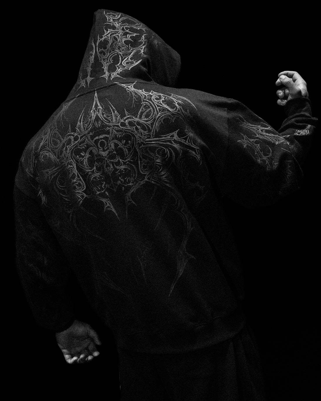 Other Gothic Print Zip-Up Jacket Black