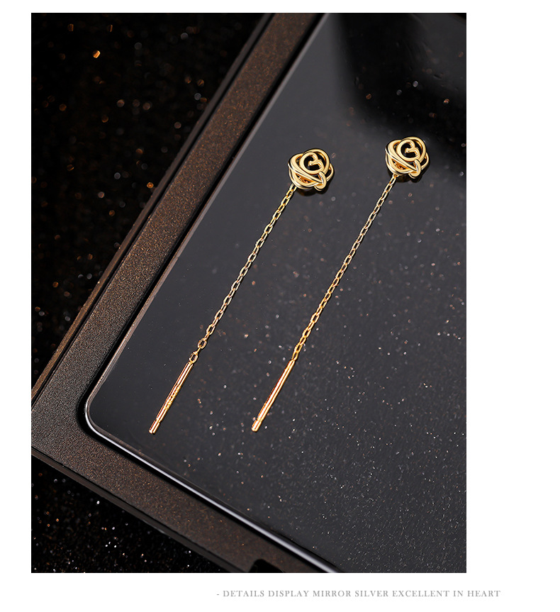 2g Weight S999 Silver Ear Needle Material 1 Pair S999 Silver 925 Sterling Silver Earrings Rose Ear Line