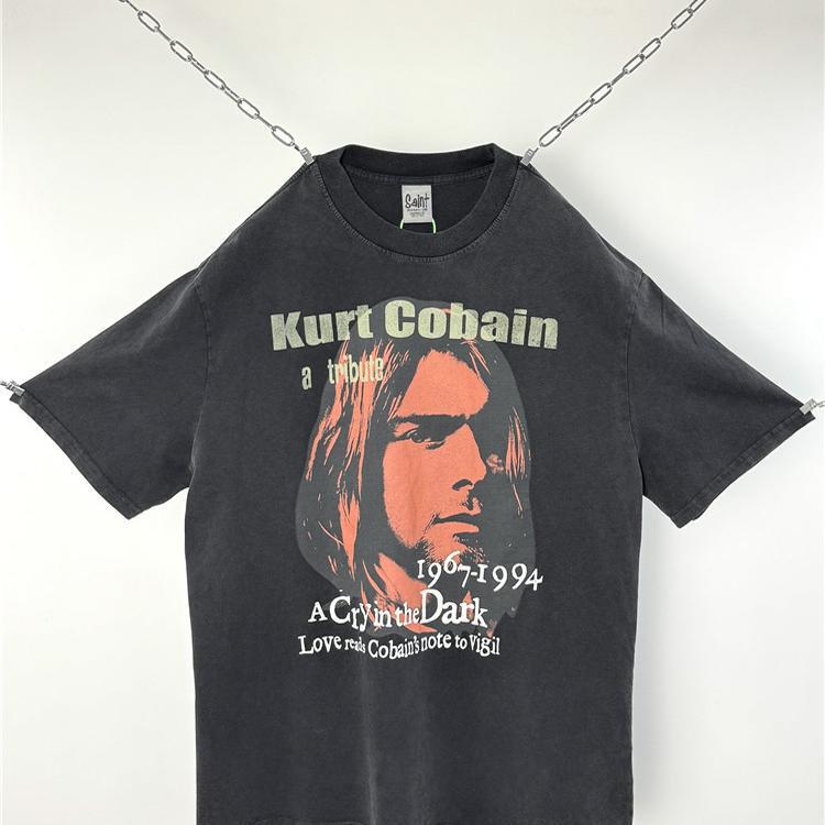 Vtg Trendy Brand Nirvana Cobain Heavy Vintage Washed Short-Sleeve T-Shirt Heavy Vintage Unisex Base Shirt