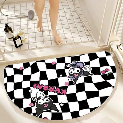 Avtomobil döşəmə paspasları – Toilet Door Mat Semi-Circle - black-and-white-plaid-kuromi-semi-circle-4060