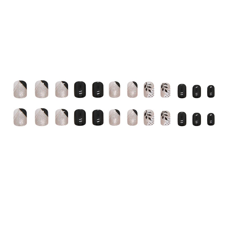 Square False Nails Black And White French Style Press On Nails_voghion.com