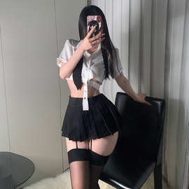 性感JK制服酷飒辣妹学院风情趣内衣露腰缕空链条约会制服套装8549