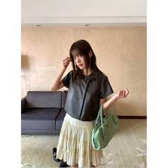 ovinsyang 2025秋季女款韩系少女感娃娃领皮衣短款小外套
