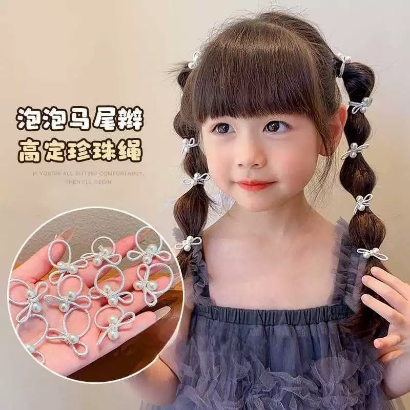儿童银色蝴蝶结皮筋发圈珍珠拇指圈甜酷小女孩扎辫子头绳宝宝发绳|undefined