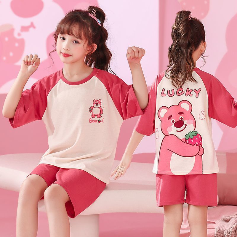 Verano niñas pijamas algodón peinado fino traje de manga corta niños niñas estilo occidental grande lindo homewear