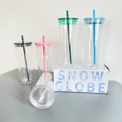 Diy16オズ24オズ透明二重アクリルストローカップカップsnow globe底部穴付きプラスチックカッププラスチック