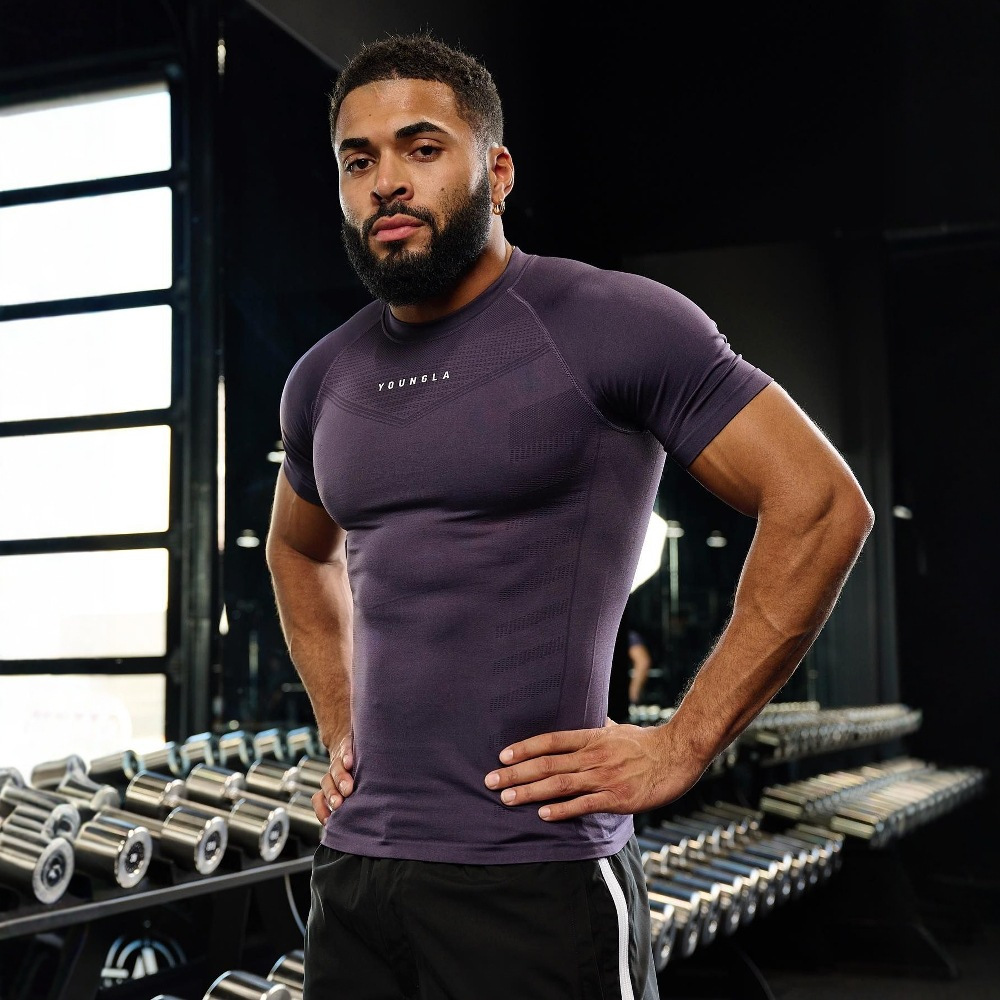 Youngla Men's T-Shirt Sports Fitness Quick-Drying Breathable Stretch Fitness Clothes Jogger Outdoor Running Basketball Clothes