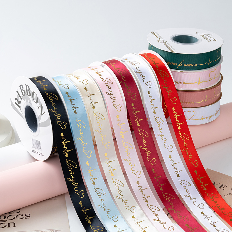 Cintas de seda estampadas cardíacas de cinta floral embalaje de cinta colorida Heartbeat Love Cake Tie 2.5cm Cinturón de regalo