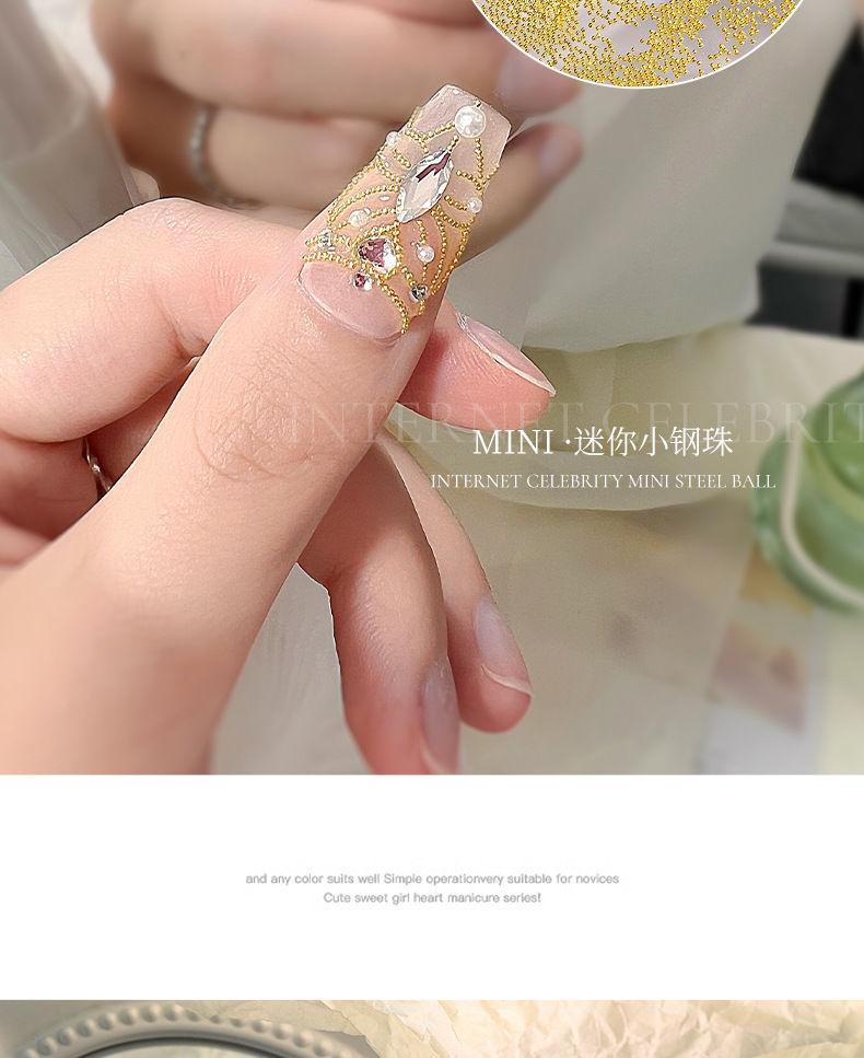 6-Compartment Mini Small Steel Beads Nail Art Decorations Small Gold and Silver Color Boxed Metal Beads DIY Nail Accessories Wholesale