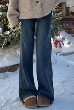 UNMUN加绒加厚直筒牛仔裤女冬季2025新款高腰梨形胖mm显瘦宽松阔