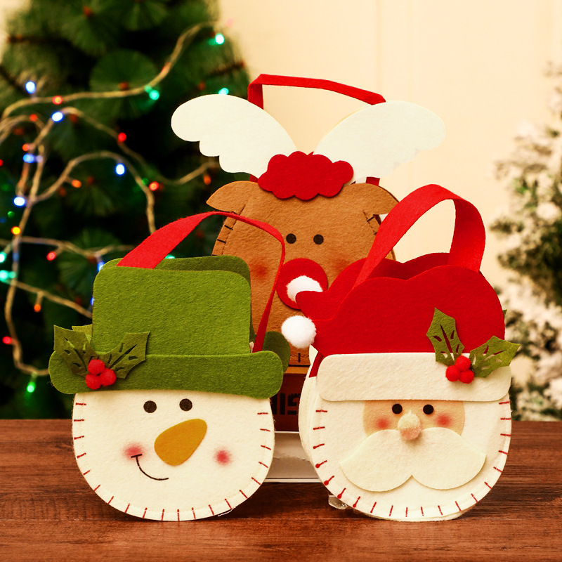 聖誕節Q版裝飾品卡通兒童聖誕老人雪人麋鹿糖果袋聖誕手提袋