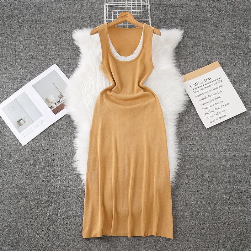 Sexy summer fashionable elegant long elastic knitted sleevless dress…