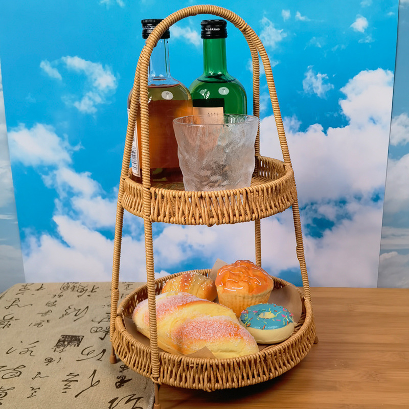 Multi-layered Rattan-Woven Basket for KTV, Hot Pot Restaurants, Snacks, and Fruit — Woven Fruit Basket with Compartments for Appetizers