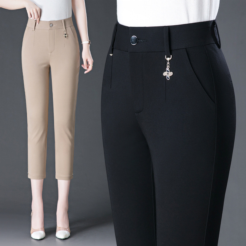2024 Summer new high waist slimming straight pants middle-aged and elderly mothers high elastic cropped pants versatile casual women's pants