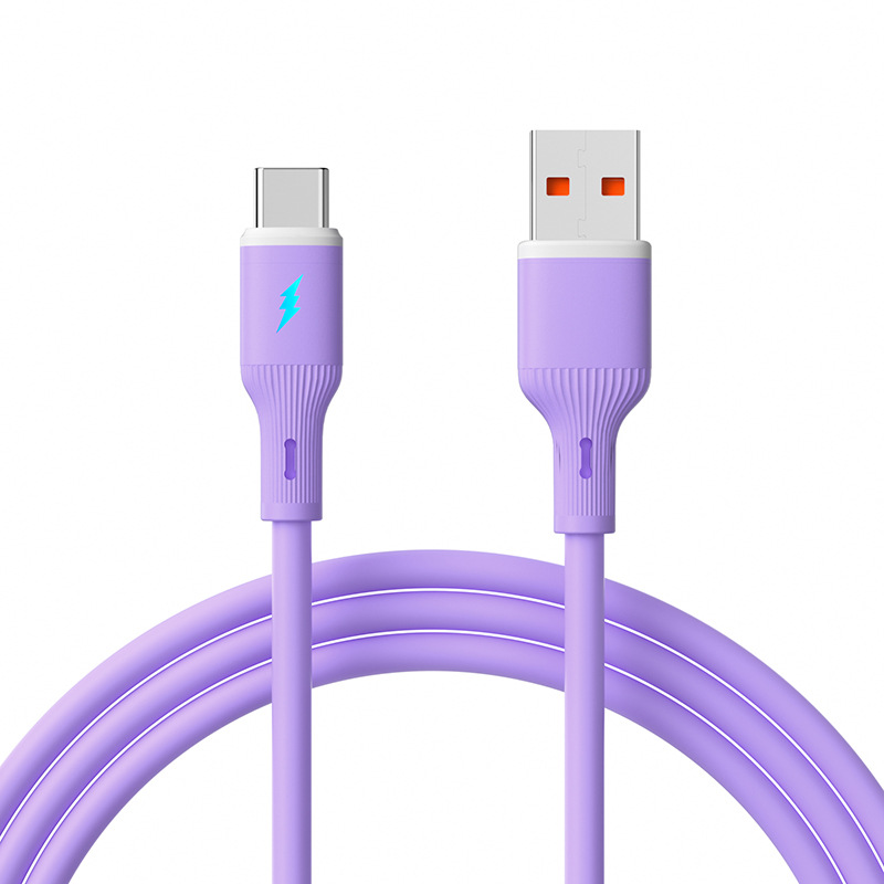 Fully Compatible with Roman Silicone Single-Line 5-Core Fast Charging Data Cable for Apple, Huawei, Xiaomi, and Samsung USB