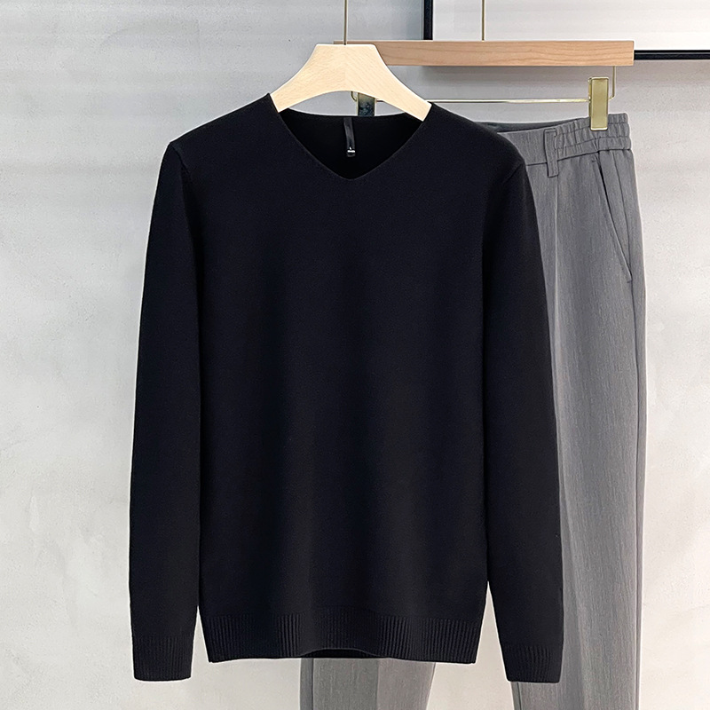Anti-Pilling V Neck Knitwear Men's Spring and Autum 2025 New Inner Layering Shirt Containing Wool Men's Knitwear Winter Wear