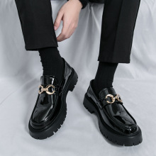 乐福鞋商务正装男士一脚蹬休闲男鞋英伦青年亮面松糕跟增高皮鞋男