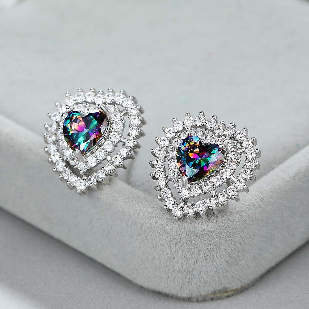 Fashion Heart Shape Copper Inlay Zircon Ear Studs 1 Pair