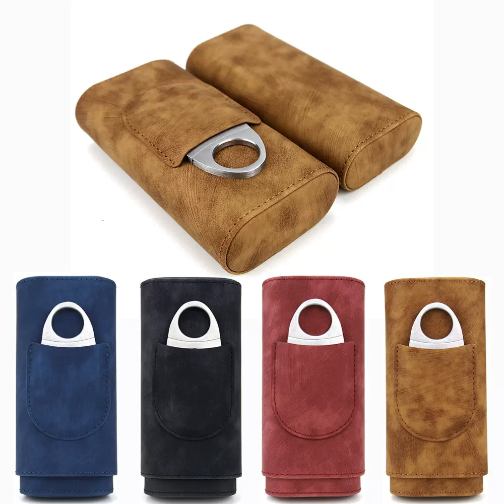 2025新款雪茄盒雪茄保湿盒雪松木疯马复古纹便携三支装保湿套