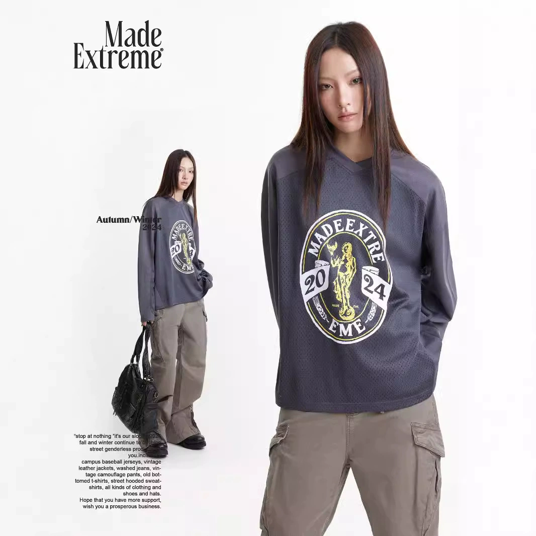 MADEEXTREME дышащая быстросохнущая американская ретро-сетчатая трикотажная тренировочная одежда с длинными рукавами и принтом