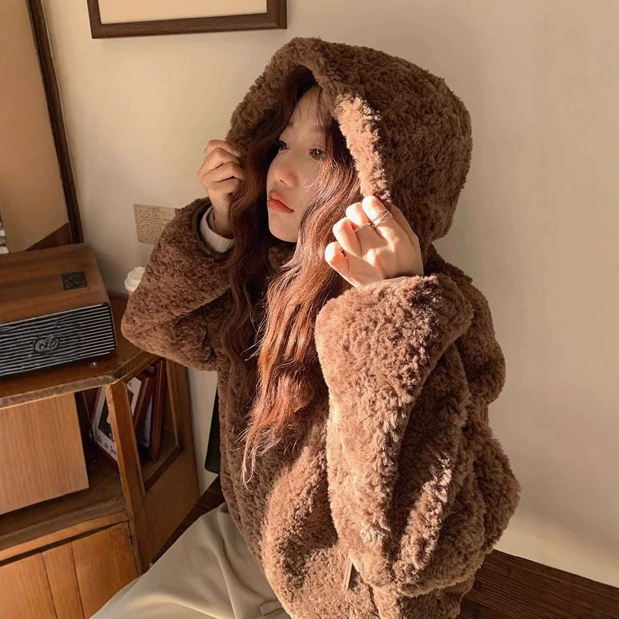 Ленивый ветер милый шерсть ягненка пальто женское утолщение осенью и зимой