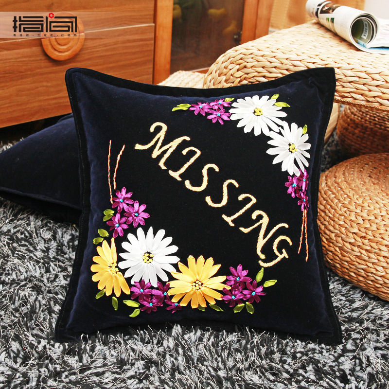 Jinhao bordado fábrica al por mayor hecho a mano bordado de punto de cruz DIY bordado cinta cojín almohada Rosa belleza