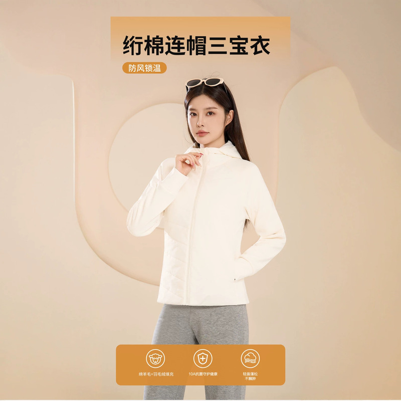 Quilted Cotton Hooded Three-Piece Jacket for Autumn and Winter, Stand-up Collar, Lightweight, Sports Running, Warm Coat for Women CT62622