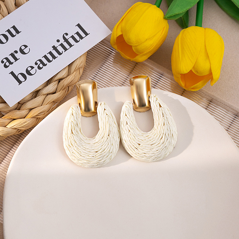 15g Weight Alloy Ear Needle Material Drop Earrings Classification 1 Pair Quantity Holiday, Daily Occasion raffia Material Geometric Pattern Women's Gender Retro Style 1 Pair Retro Geometric Raffia Drop Earrings 15