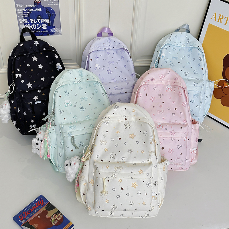 New 2026 College Style Cute Star Print Backpack Large Capacity Fresh and Sweet Backpack for Middle and High School Students