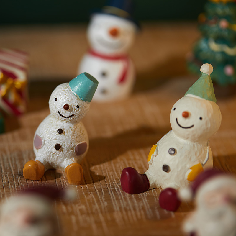 Resina de madera Papá Noel muñeco de nieve árbol de Navidad decoración de escritorio de Navidad decoración de micro paisaje