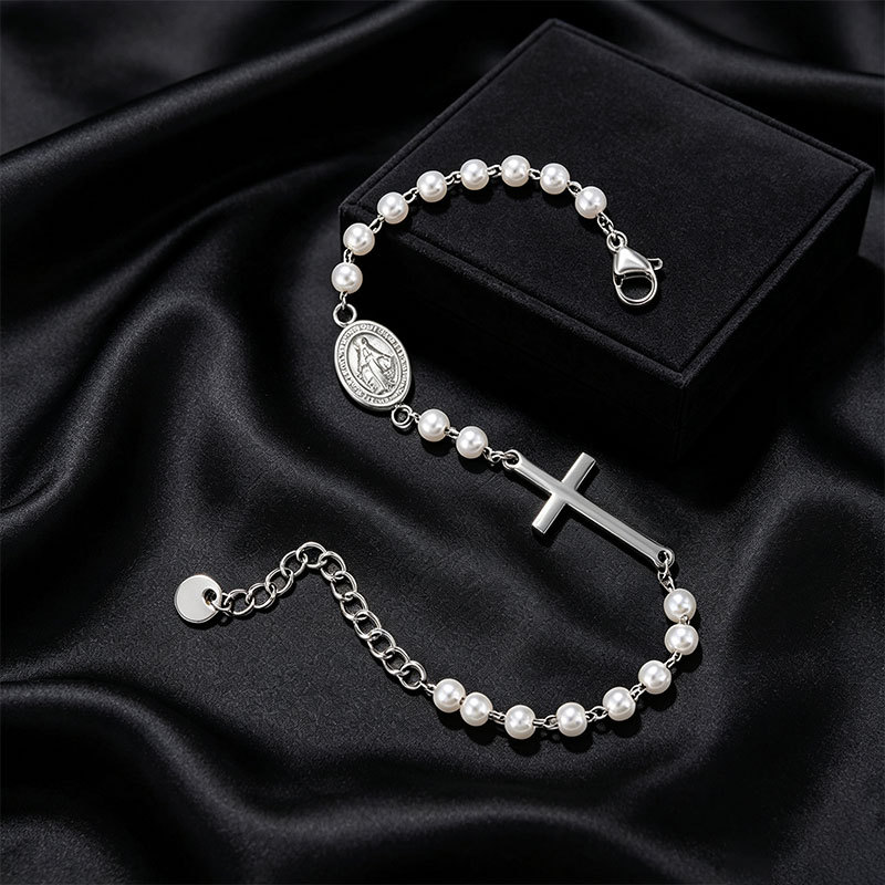 Pulsera de Perlas de Imitación con Dije Redondo de Aleación, Galvanizada, para Mujer
