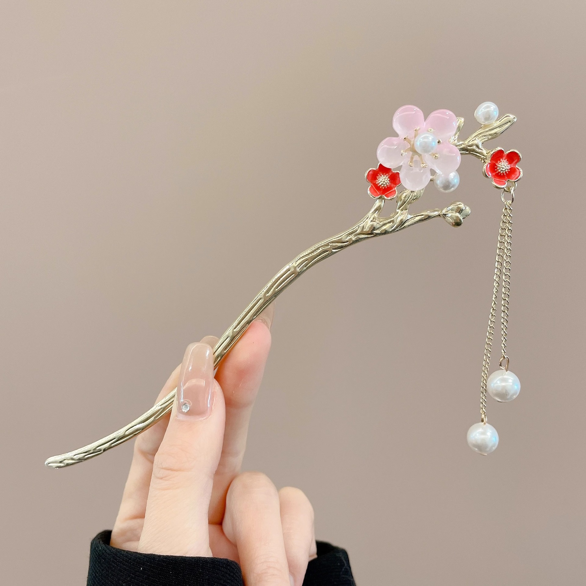 Horquilla de flores con flecos de estilo antiguo, temperamento femenino de alto nivel, escalón, horquilla de Hanfu, horquilla de cabello en la parte posterior de la cabeza, tocado de horquilla