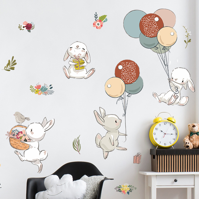New FXD240 Bunny Balloon Flower Childrens Bedroom Hallway Wall Beautifying Decorative Wall Sticker SelfAdhesivepicture6