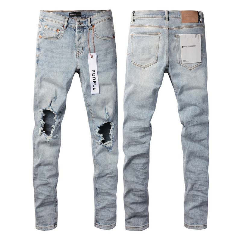 Limited Purple Purple Brand European and American Hip-Hop Slim-Fit Ripped Distressed Jeans Trendy